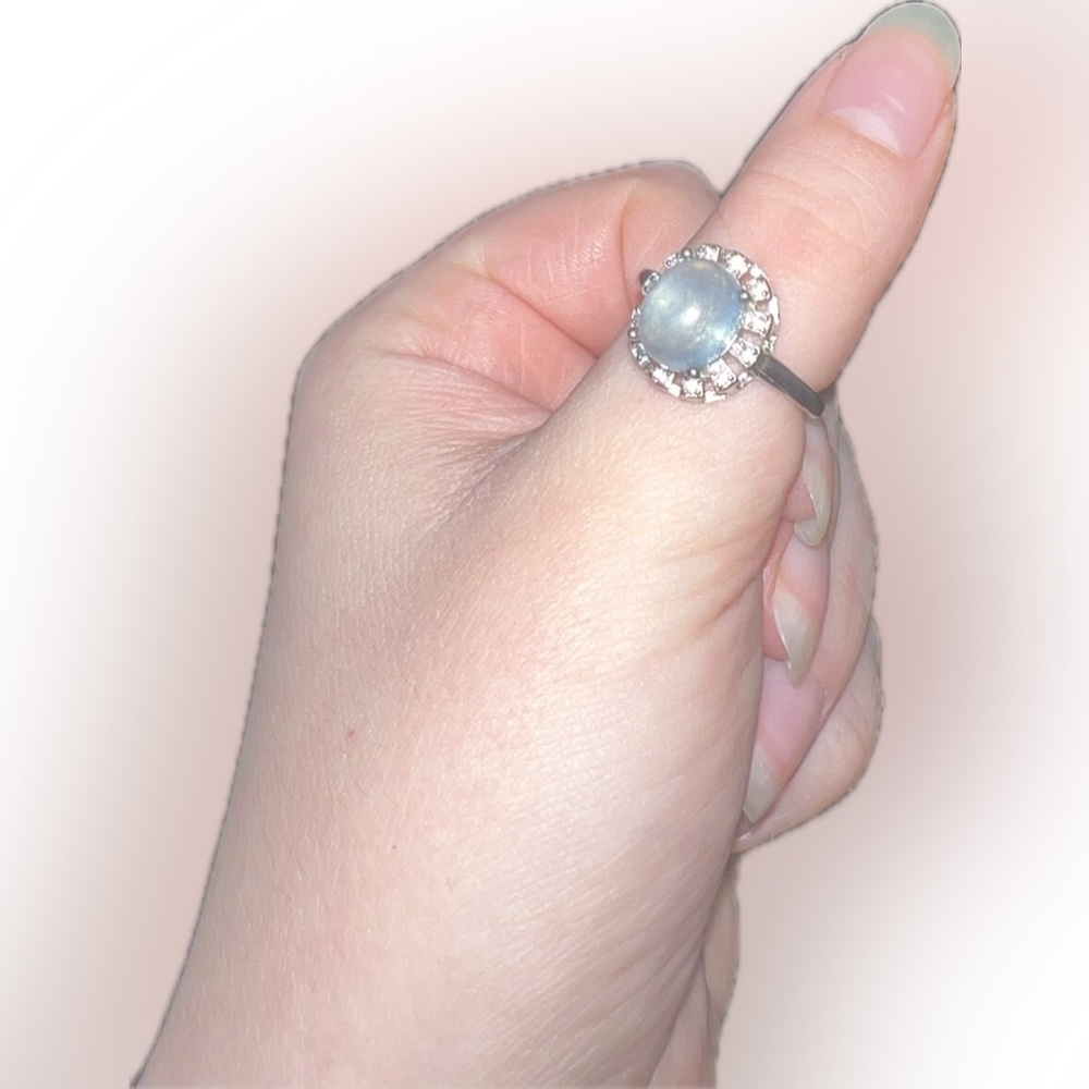 blue ring, size 6.5 or 7
sterling silver
unknown stone